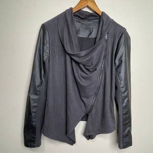 Lovely Blank NYC Moto Jacket Waterfall Front Asymmetrical Zip Black Two Tone L